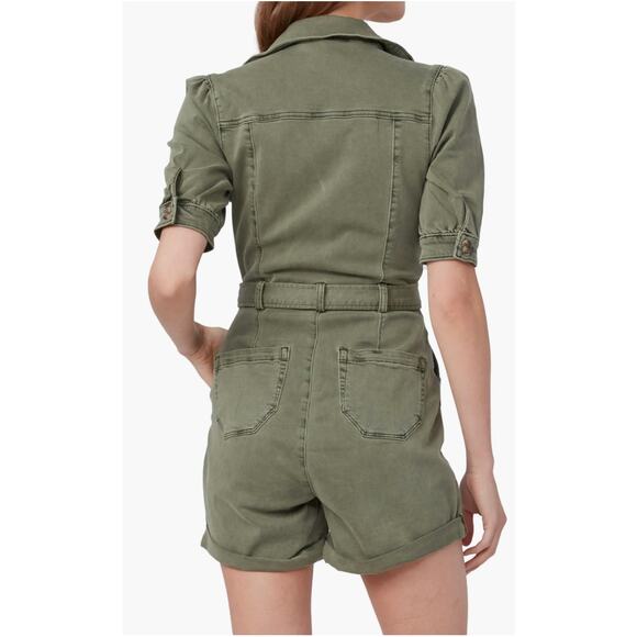 PAIGE Mayslie Twill Puff Sleeve Denim Romper Olive Green Utility NEW Size 4 - Picture 2 of 15